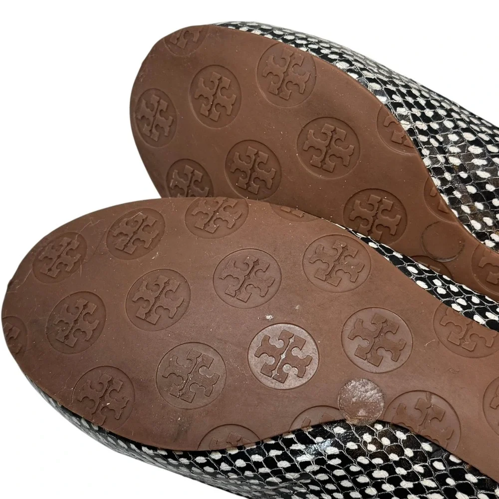 Tory Burch Womens Reva Ballet Flats‎ Black/White Snake Size 7